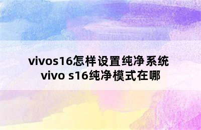 vivos16怎样设置纯净系统 vivo s16纯净模式在哪